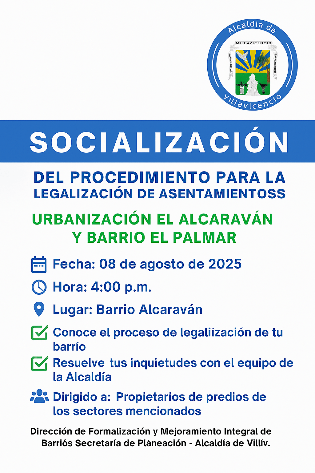 Socialización para legalización asentamientos Alcaraván y el Palmar